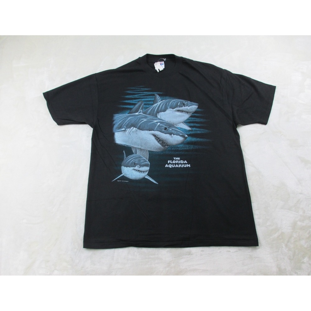 NEW VINTAGE The Florida Aquarium Shirt Mens Extra Large Black Great White Shark